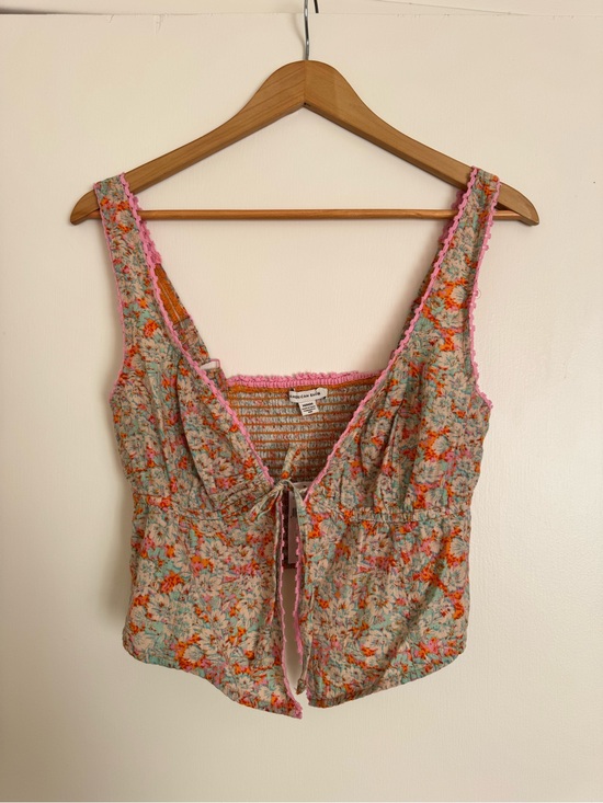 American Eagle Outfitters Tops - NWT AE Floral Tie-Front Women’s Tank Top - Pink Trim